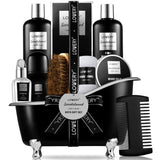 Christmas Beard Kit and Body Care Gifts for Men Sandalwood Spa Gift Baskets Mens Bath and Beard Grooming Kitf or Him Unique Birthday Gifts for Him with Beard Balm Growth Oil Deodorant and More